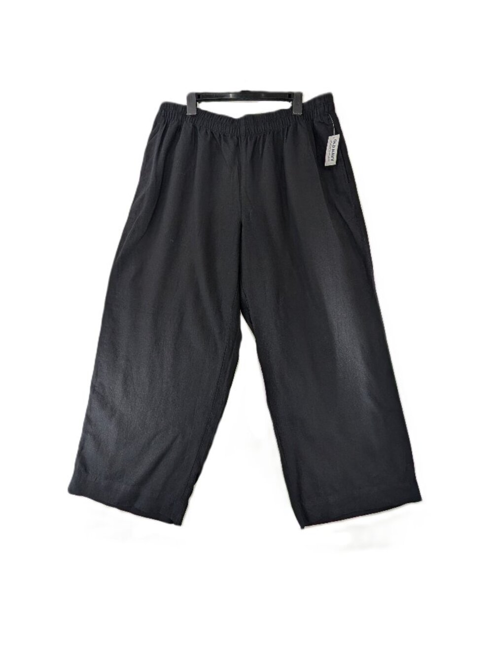 Old Navy Pull-on Ankle Pants Womens Sz XL Linen Blend Black Wide Leg Pockets NWT